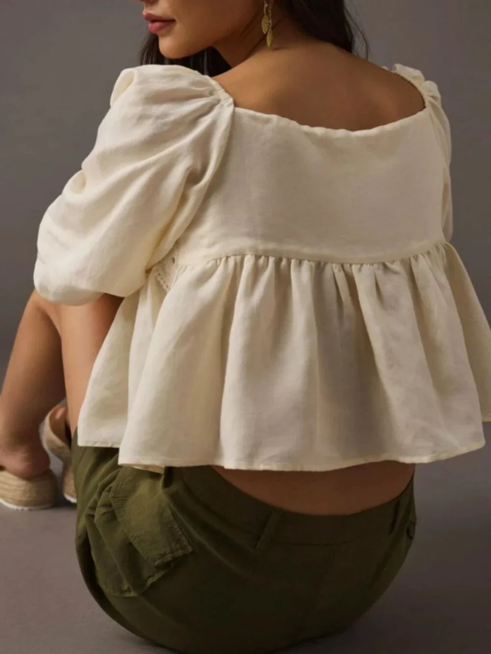 Anthropologie Women's Cream Lace Babydoll Crop Top Size Small 8533